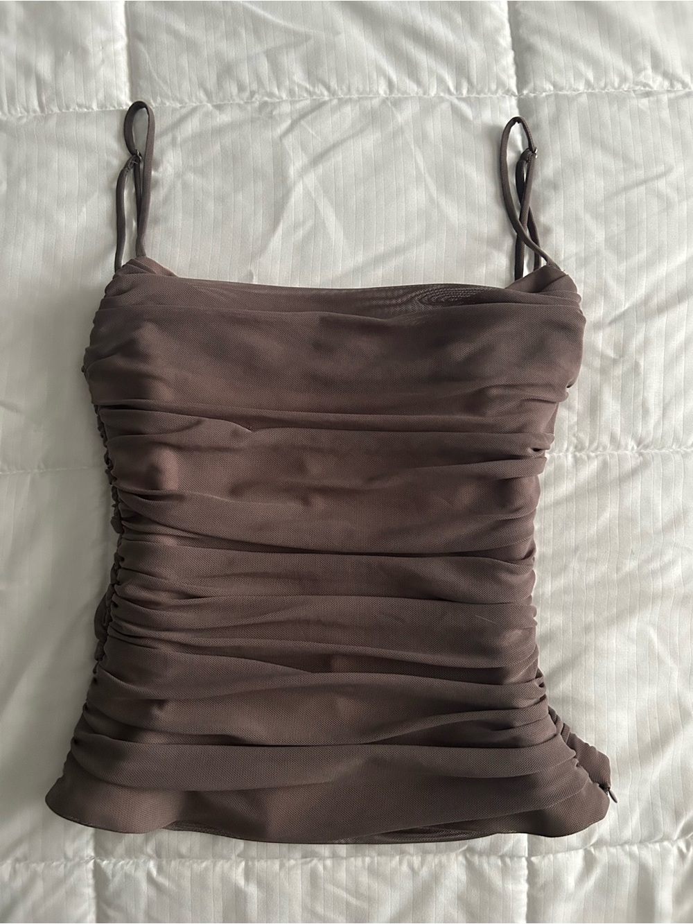 Ruched Spaghetti Strap Top in Taupe